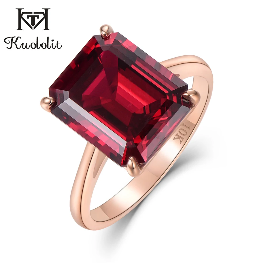 

Kuololit 7.4ct 10K Solid Gold customize Lab Grown Ruby Ring for Women 10x12mm Ruby Rose gold Rings Engagement bride Fine Jewelry