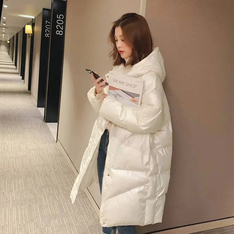 JuneLove solid winter women Hooded Thick Down Parka lady warm minimlist long pink Outerwear korea female Cotton-padded outwears