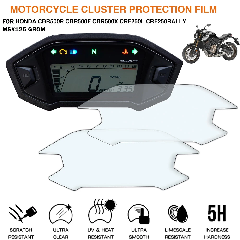 Motorcycle screen protector for Honda CBR500R CBR500F CBR500X CRF250L CRF250 Rally MSX 125 Grom Motorcycle Cluster Scratch Protection Film Screen Protector