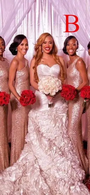 B Style in Rose Pink Розовое золото с пайетками Русалка подружки невесты платья с закрытыми рукавами африканские Женские Длинные свадебные платья для гостей вечерние платья - Цвет: B Style in Rose Pink