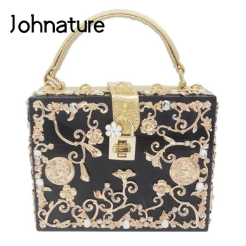 

Johnature New Luxury Handbags Women Bag Acrylic Diamond Flower Ladies Clutch Bags Fashion Hollow Evening Bag Shoulder Bags