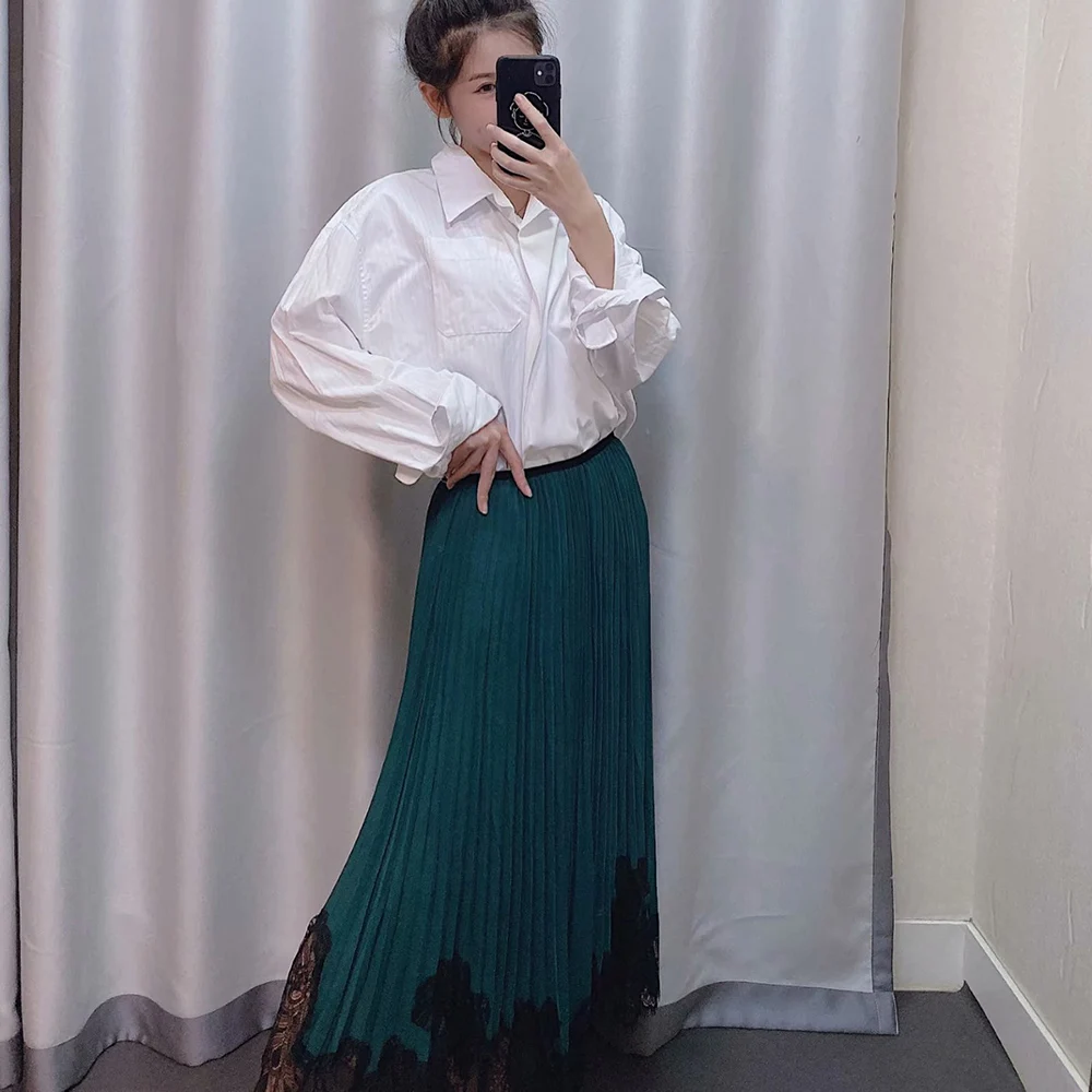 Ladyfirsy, повседневная женская юбка Za,, элегантная, зеленая, кружевная, офисная, тонкая, драпированная, сетка, вышивка, цветок, многослойная, длинная юбка для женщин