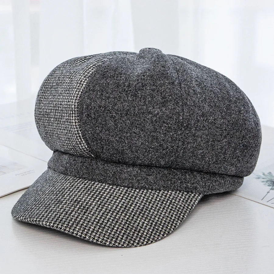 Winter Gray USPOP, зимние шерстяные шапки, Женские клетчатые Восьмиугольные шляпы, Британский ретро газетный киоск, женские цветные Шапки, береты - Цвет: Winter Gray