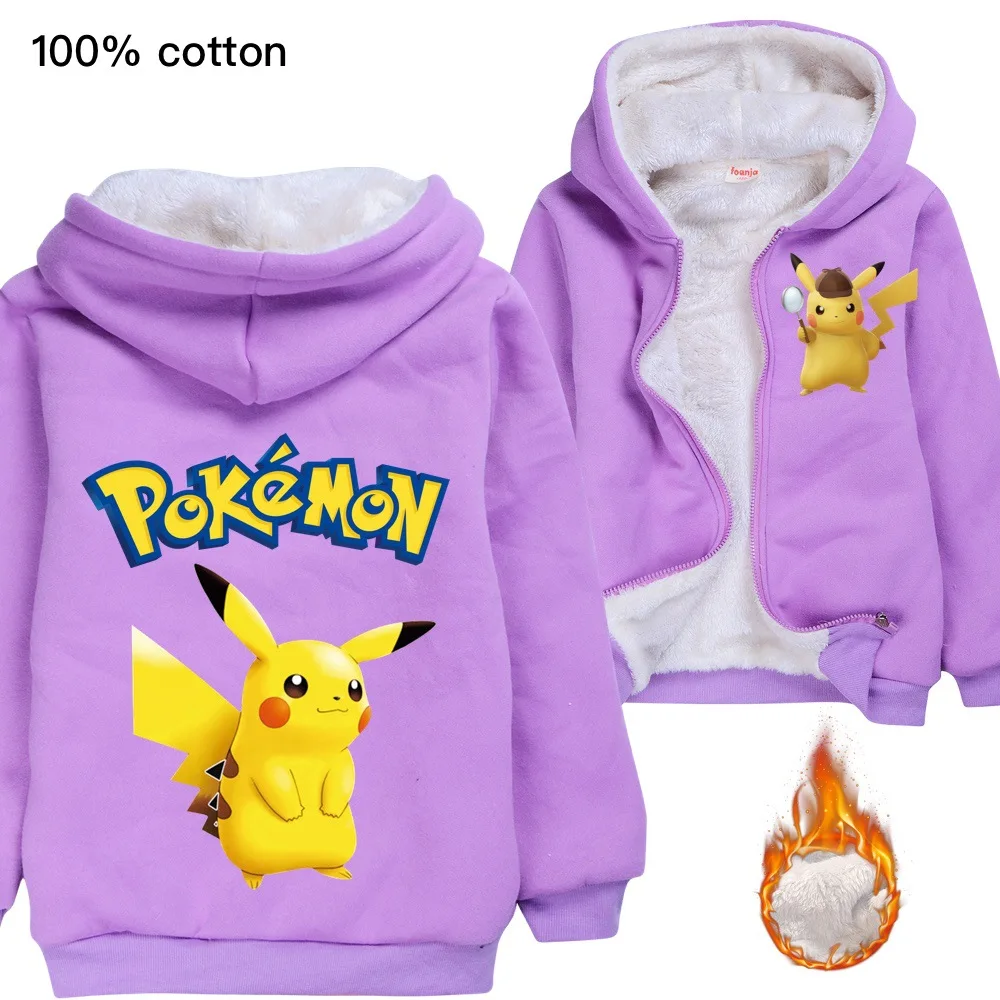 M991-purple purple Kids Sweatshirt Cotton Cartoon POKEMON GO Pikachu boys girls Cosplay Costumes Long sleeve hoodies T-shirt Hooded Clothes - Цвет: M991-purple