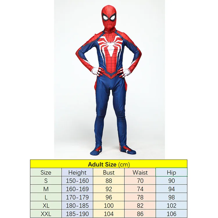 Spider-man Costume PS4 Game Spiderman Costumes 3D print fullbody halloween cosplay spider suit for adult/kids - Цвет: Adult Size