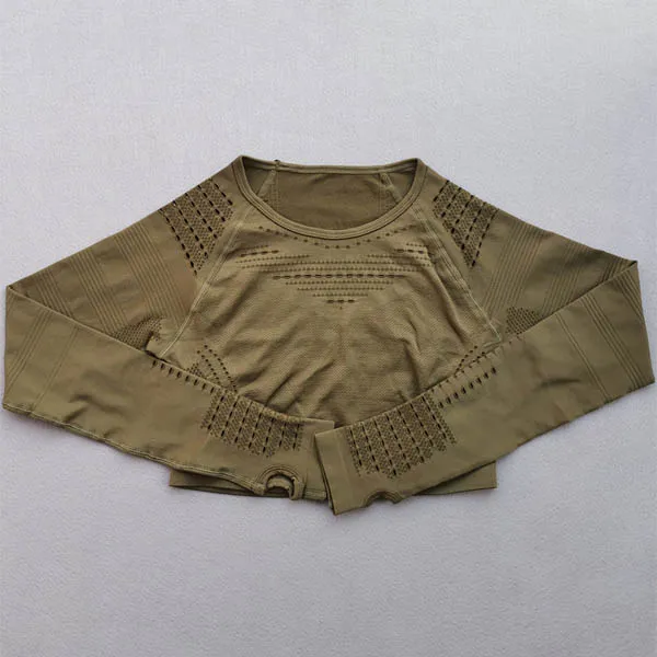 Army green top 2 шт./набор, бесшовный Женский спортивный костюм с эффектом омбре, одежда для тренажерного зала, тренировочная одежда с длинным рукавом, укороченный топ для фитнеса и резинки на попе, леггинсы, комплект для йоги - Цвет: Army green top
