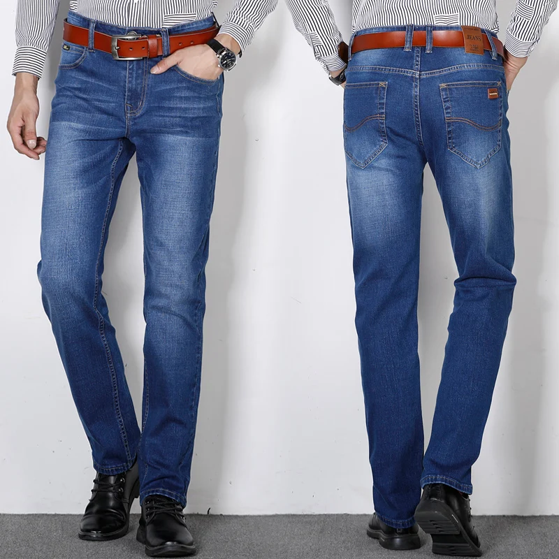 50% OFF New Men's Stretch-fit Jeans Casual Business casual jeans Straight Washed Denim Trousers Fashion Denim Trousers Male Blue Pants