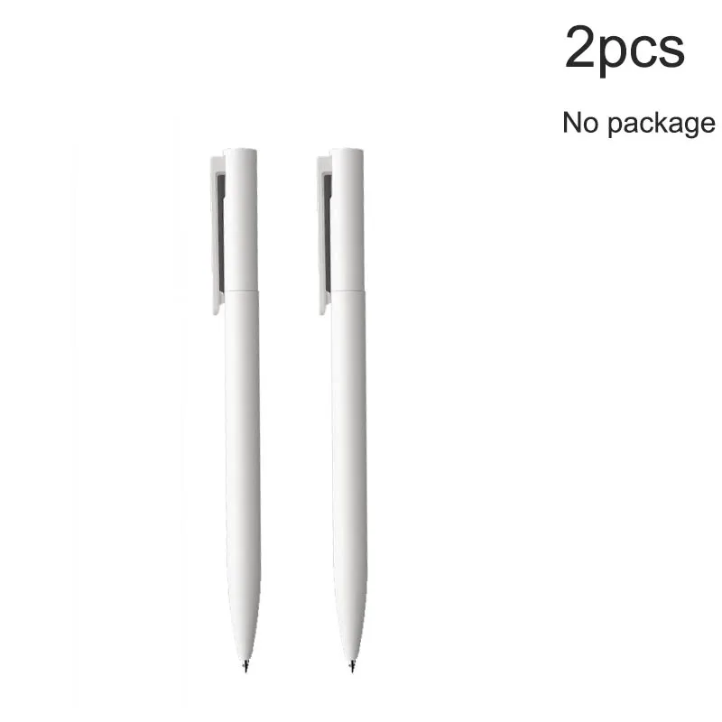 2pcs Гелевые ручки Xiaomi Mijia, 10 шт., без колпачка, 0,5 мм, цилиндрическая ручка, черная ручка, белая, гладкая, швейцарская, заправка MiKuni, японские чернила, черные - Цвет: 2pcs