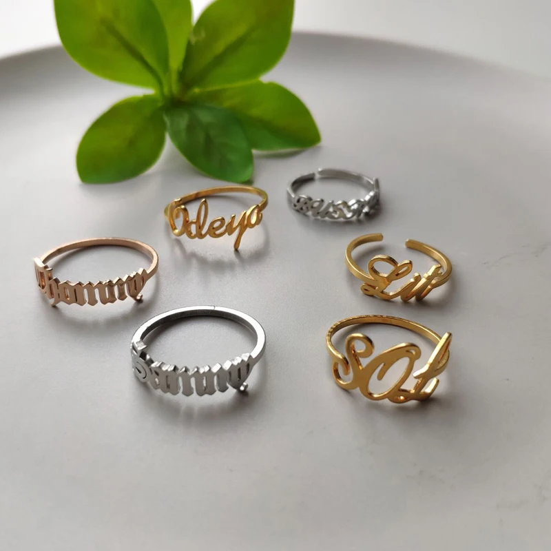 Изящное пользовательское имя кольцо Bijoux пользовательское слово кольцо из нержавеющей стали персонализированное имя кольцо Femme укладки именные кольца в золотом и серебряном цвете