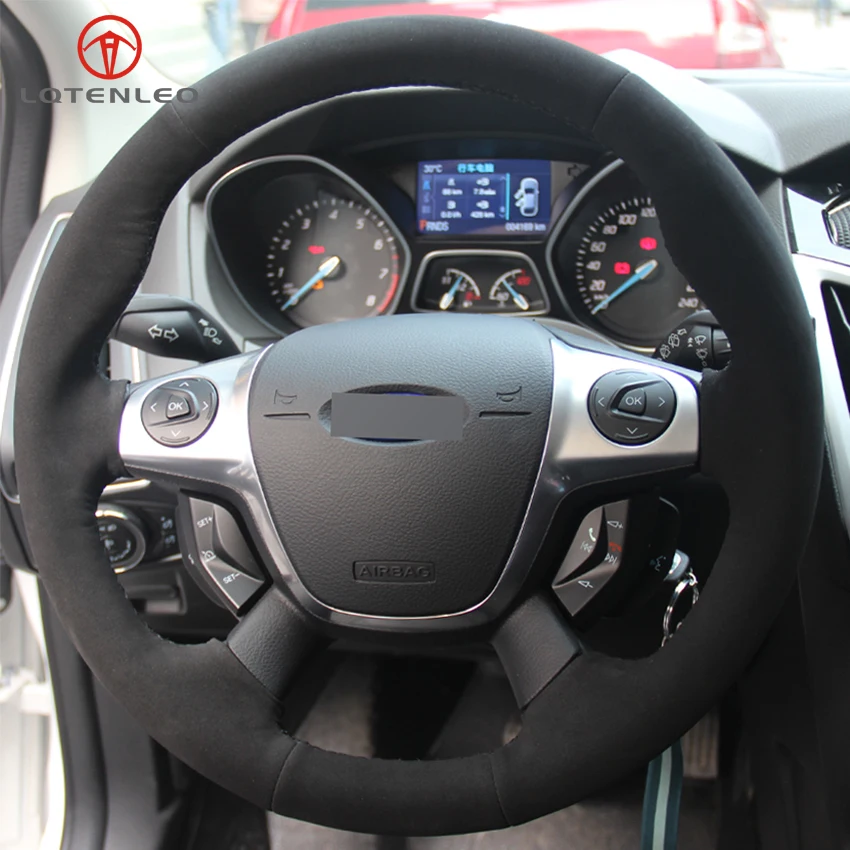 LQTENLEO черный замшевый кожаный чехол для рулевого колеса автомобиля для Ford Focus 3 2012- KUGA Escape 2013- C-MAX 2011
