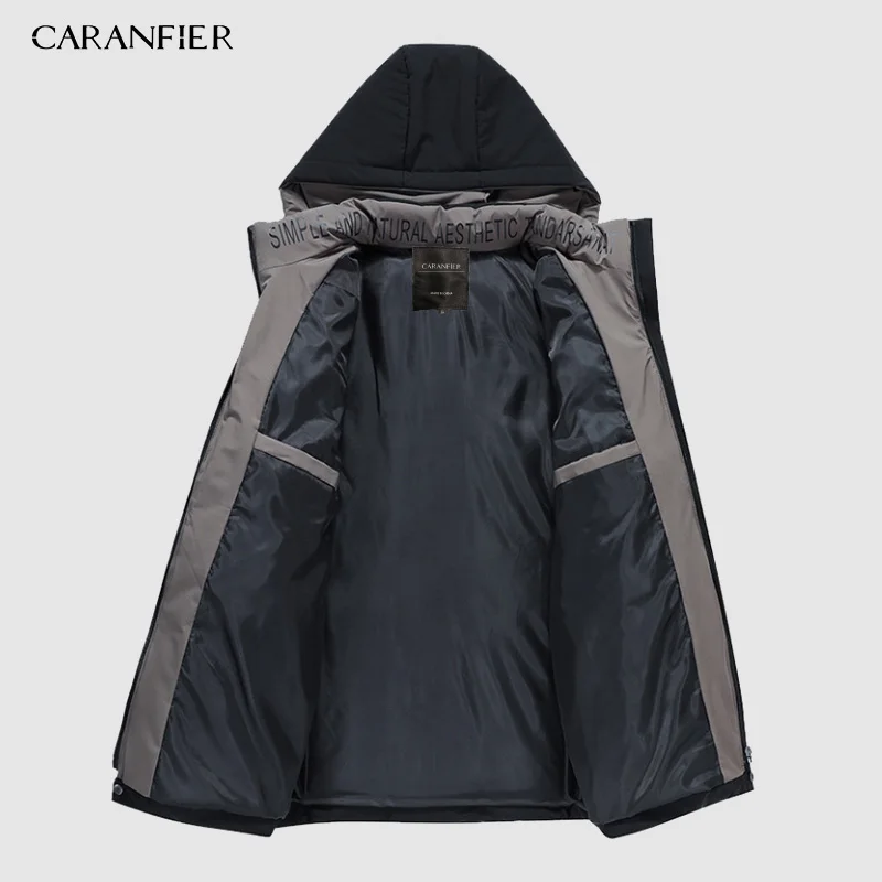 Зимнее пальто CARANFIER Мужская ветровка меховая утепленная куртка с капюшоном