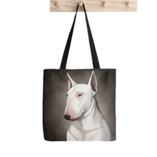 

2021 Shopper Bull Terrier dog Tote Bag Painted women Harajuku shopper handbag girl Shoulder shopping bag Lady Canvas Bag
