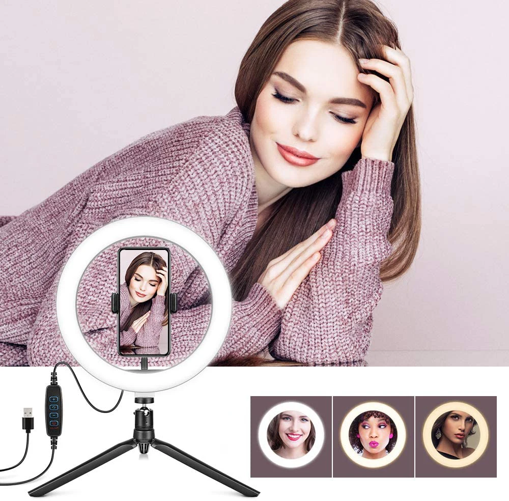 zayex 10 inch Ring Light LED Lamp with Tripod Stand Phone Holder for Photography Makeup Live Streaming YouTube | Электроника