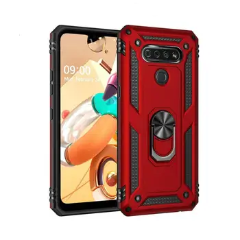 

2020 NEW For LG K51/Q51 Magnetic Metal Ring Case 360 Rotating Shockproof Phone Cover Shell car-mounted mobile phone shell
