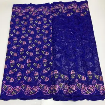 

New Blue 2.5+2.5 Yard Bazin Riche African 100% Cotton Fabric Dubai Fabric Swiss Voile Lace In Switzerland 2020 High Quality Lace
