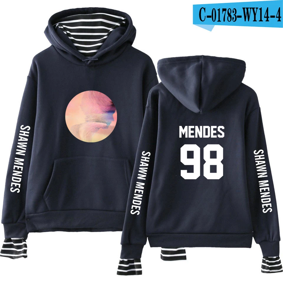 New shawn mendes Fake Two Pieces Hoodies Men/Women Autumn Winter Fashion Casual Sweatshirt Shawn Mendes Hip Hop Hoodie - Цвет: navyblue