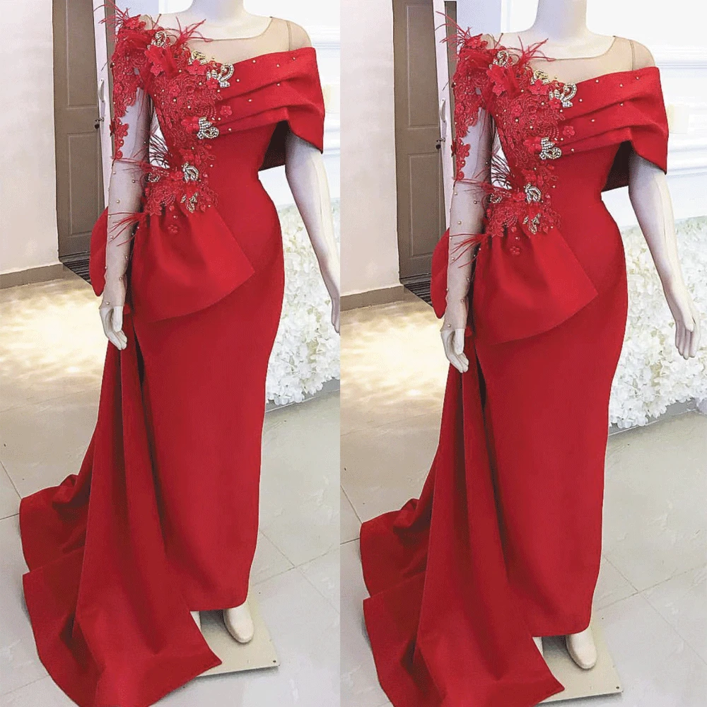 SuperKimJo Vestidos De Fiesta De Noche красные вечерние платья с перьями Русалка Кружева аппликация бисером вечернее платье формальное платье