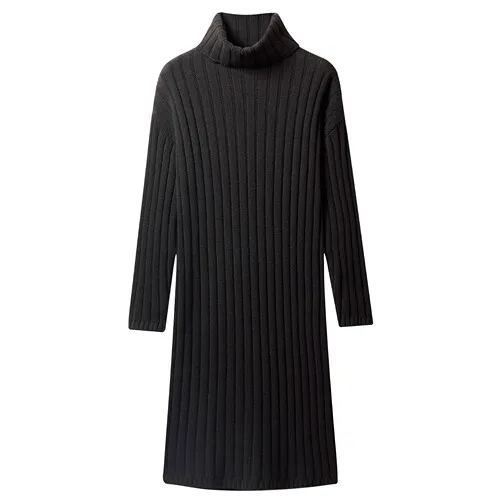 09Black Giordano женское платье с высоким воротом контрастного цвета с длинными рукавами Vestidos 12 иглы вязание теплый халат Femme 05469888 - Цвет: 09Black