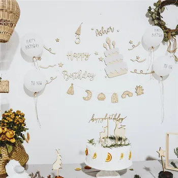 

Custom Wooden Happy Birthday Party Decoration Background Wall Decor Signs Birthday Cake Topper Birthday Balloons Photo Props
