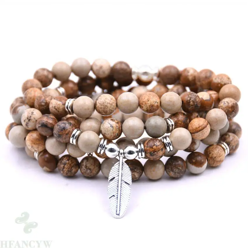 

6 мм Рисунок камня 108 бусины лист для браслета кулон, ручной работы, элегантные манжеты Сутра шик