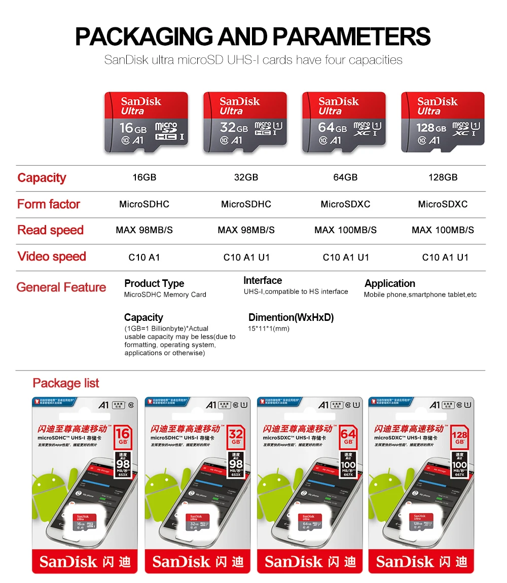 microsdxc switch 100% Original SanDisk Micro SD Card 128GB 64GB 32GB 16GB TF card usb flash memory card 256gb 98mb/s microsd Class 10 Flash card samsung 64gb memory card