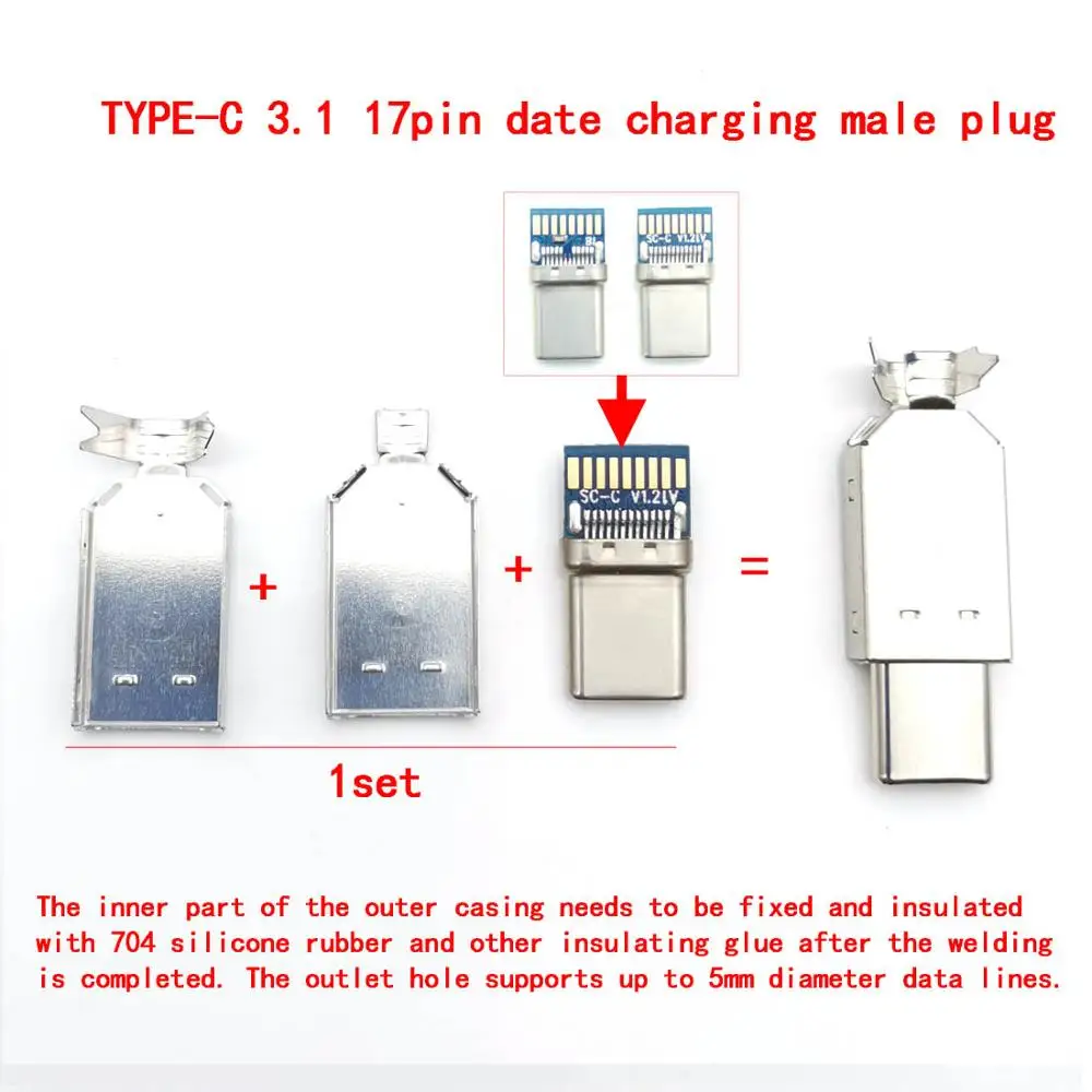 10 компл./упак. тип сварочной проволоки USB 3,1 2A/3A большой ток 5A Тип-c DIY Собранный USB штекером разъем зарядный кабель Запчасти