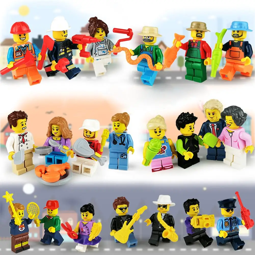 48pcs Building Blocks Toy Cartoon Character Dolls Small Particles Building Blocks Assembled Toy Police Nurse Guitar