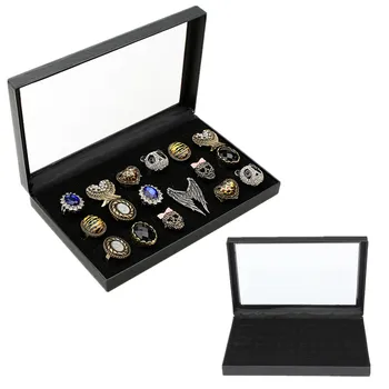 

36 Slots Ring Storage Ear Display Box Jewelry Organizer Holder With Transparent Window Show Case Jewelry Packaging Display Box