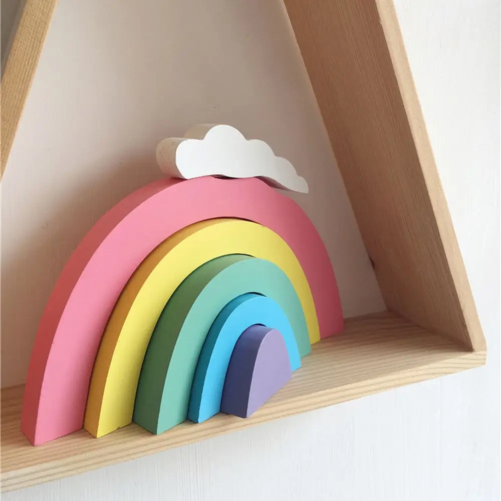 

Nordic Style Baby Child Kids Room Decor Wooden Rainbow Building Blocks Display Decorative Childrens Toys Gifts Photography Props