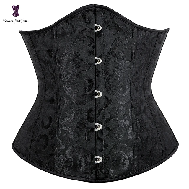 Wholesale Dropshipping Corset Underbust Waisttrainer Gothic Boned Chest Binder Gorset Sexy Femme Floral Plus Size Korsett Women black