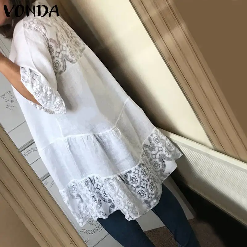 Открытая туника, топы, женская блузка, модная Осенняя сорочка VONDA для женщин s 3/4 с расклешенными рукавами, женская рубашка большого размера