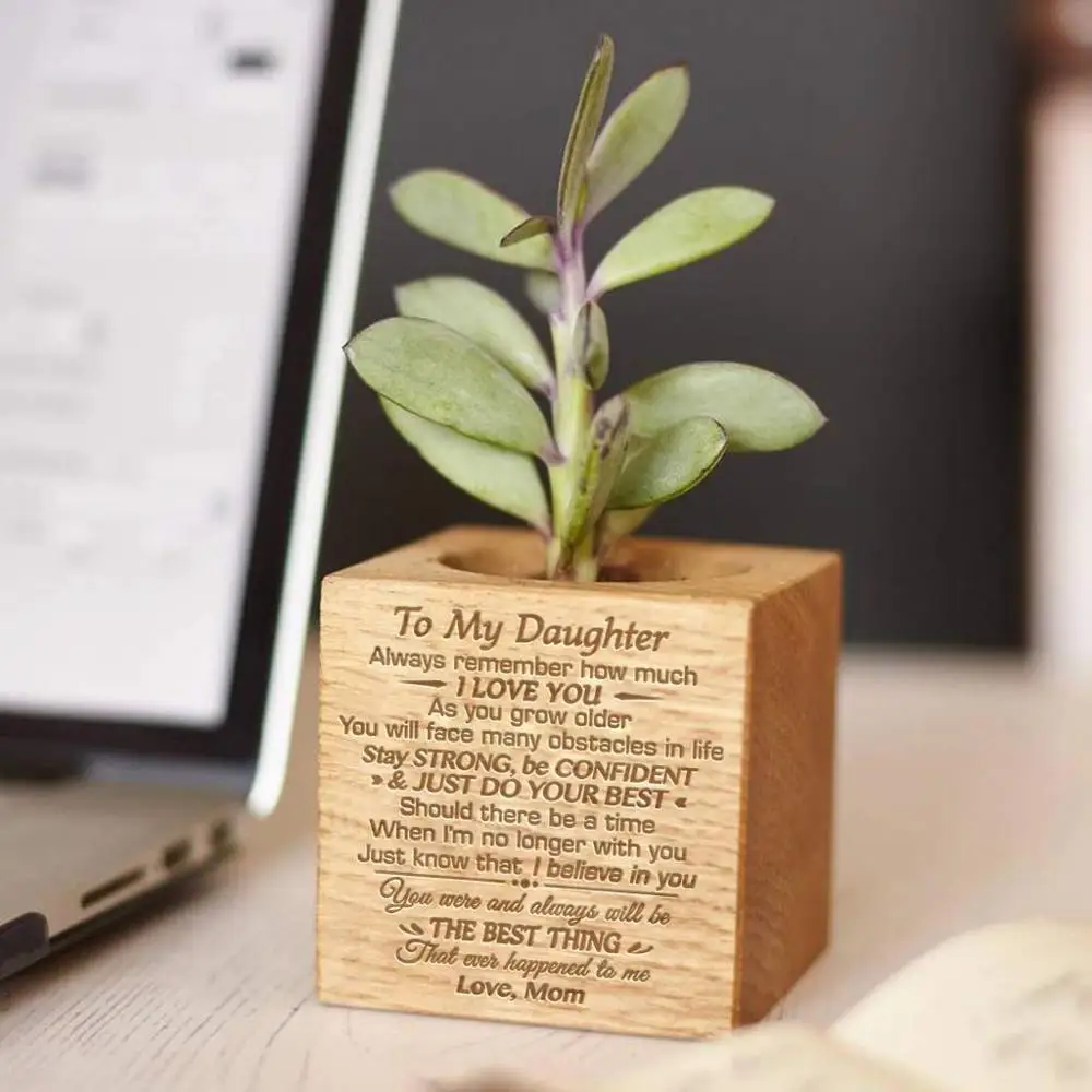 

Engraved Plant Pot Gift to Daughter from Mom Wooden Pattern Succulent mini Plant Pot