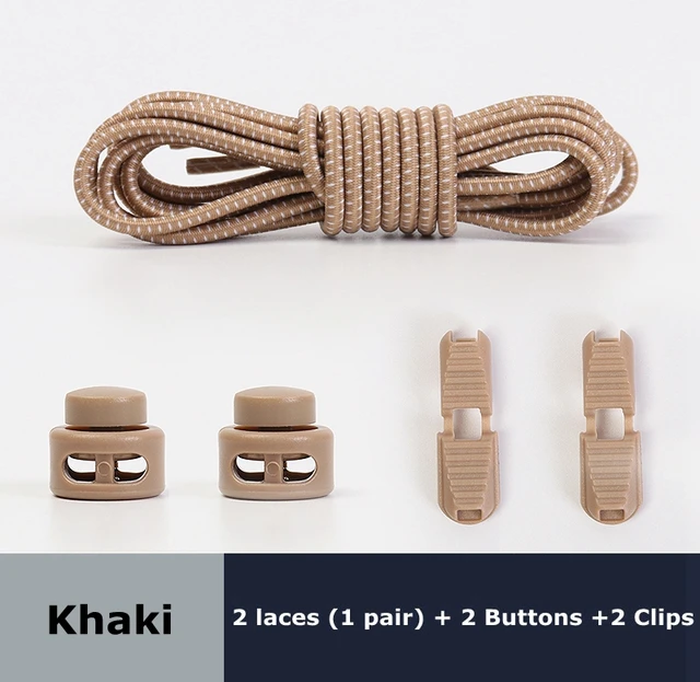 1Pair Colored Dots Round Shoelaces Elastic Plastic Lock Hiking Sports No Tie Shoelace Adult Children Shoe Accessories Lazy Lace Khaki