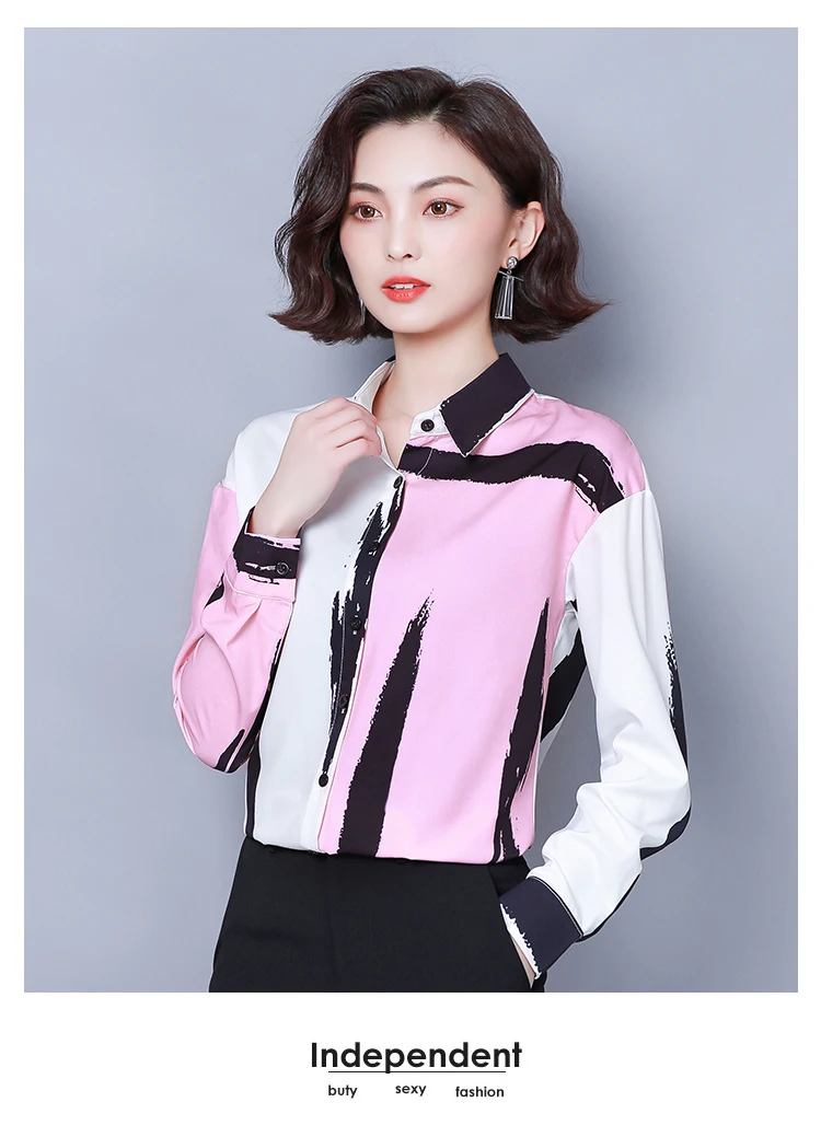 Korean Fashion Women Silk Shirts Blouse Woman Satin Blouse Shirt Plus Size Elegant Women Shirts Woman Striped OL Blouses Shirts