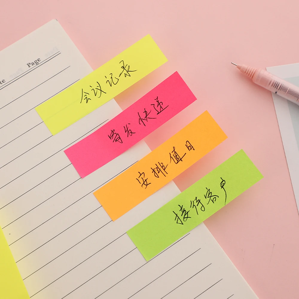 Неоновые липкие флаги 100 листов Флуоресцентный блокнот Memo Самоклеящийся Post it