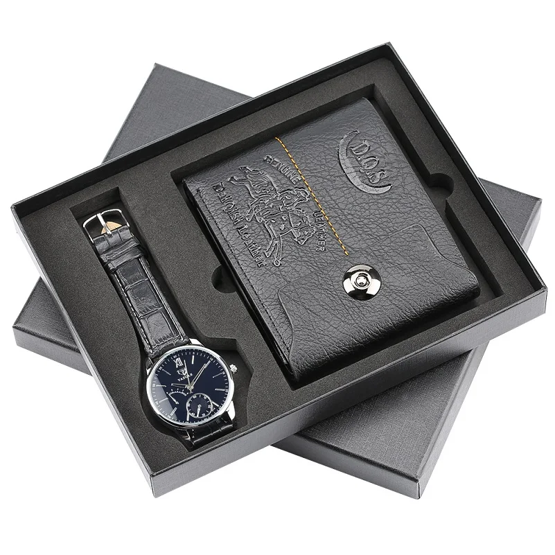 Gift Set 35 Для мужчин s часы класса люкс минималистические кварцевые наручные часы держатель для карт бумажник часы подарочный набор для мужчин часы для Муж папа дружок - Цвет: Gift Set 35