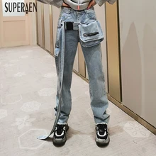 SuperAen, весна и осень, новинка, дикие джинсы для женщин, на молнии, повседневные, модные джинсы для женщин, дикие прямые брюки