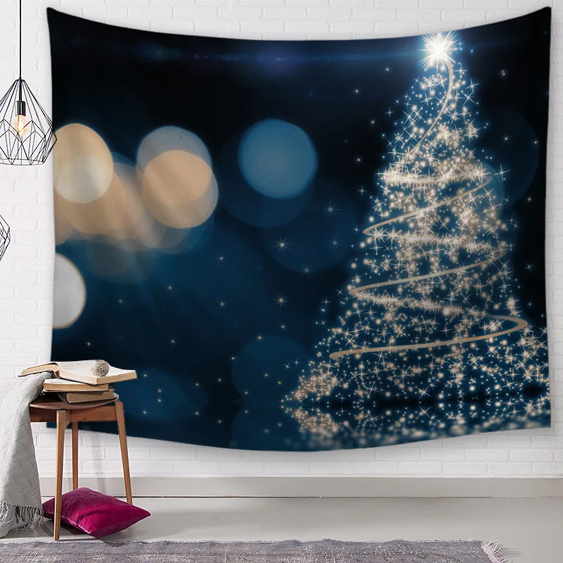 

Christmas Tree Lights Wall Tapestry Snow Scenes Tapestry Wall Hanging Home Festival Decor Party Background Wall Blanket Carpet
