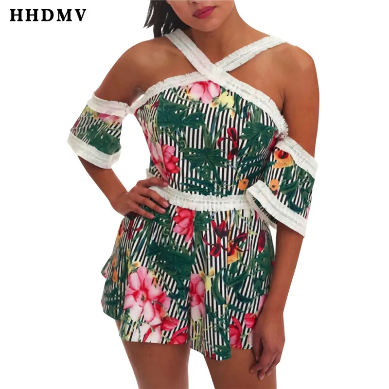 HHDMV NK003 Новая мода на каждый день или на выход; стиль для девочек; комбинезоны с коротким рукавом, с бретелями через шею, росы рисунок на задней стороне комбинезоны, короткие брюки