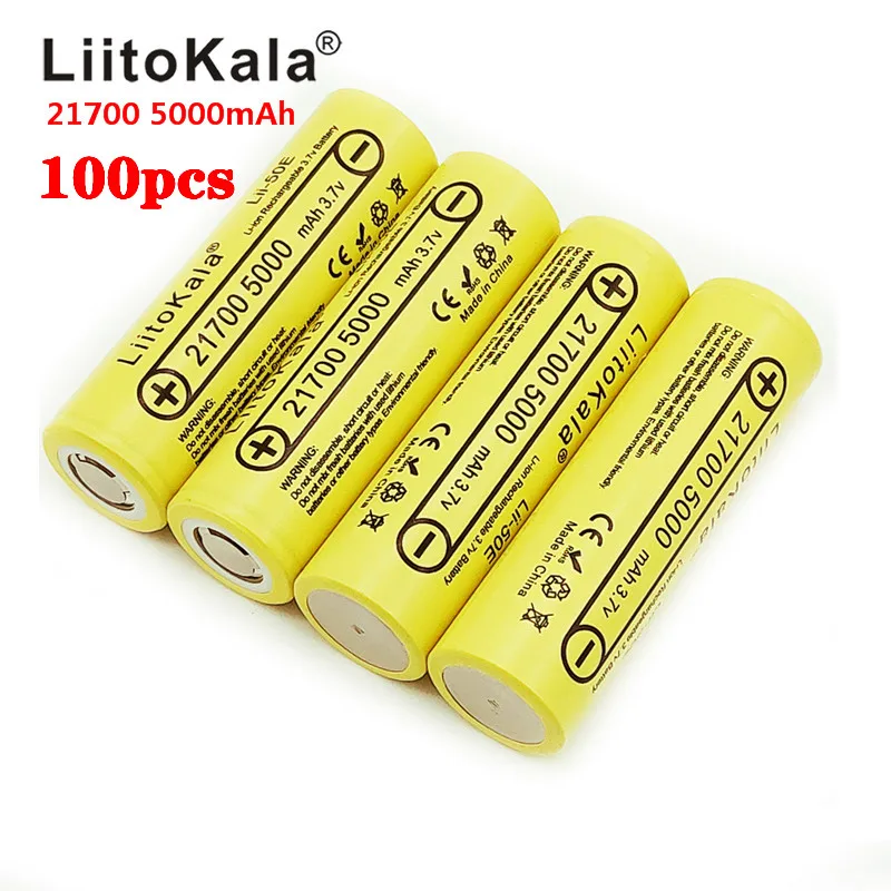 Оптовая продажа 100 шт. LiitoKala lii 50E 21700 5000 мАч аккумуляторная батарея 5C разрядка