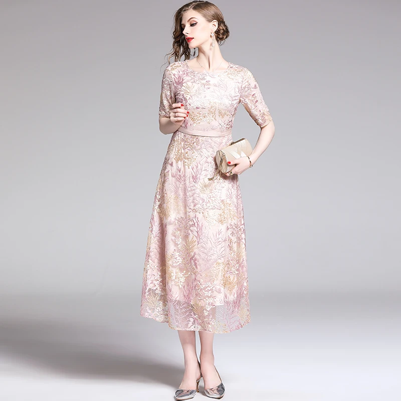 Летние сетчатые розовые вышитые платья Robe Femme Ete Для женщин миди вечерние черное платье макси Robe BLANCHE K6551