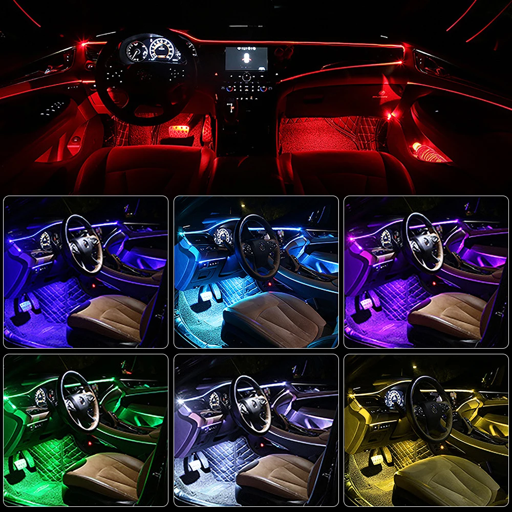 10 In 1 Car Atmosphere Lights USB RGB LED Lights Strip APP Control Auto Interior Decorative Ambient Dashboard Neon Lamp