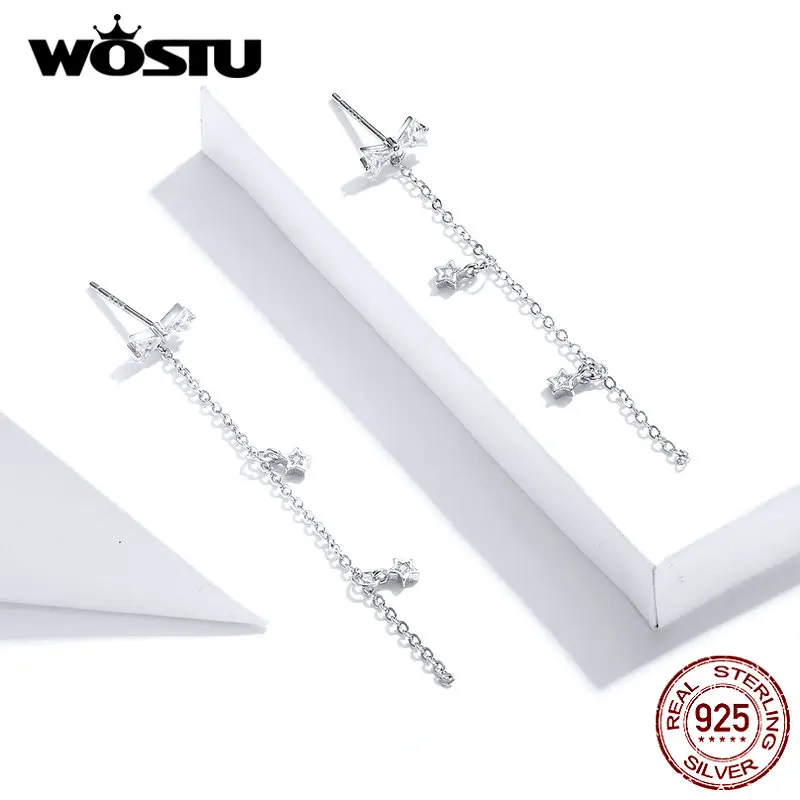 WOSTU настоящие 925 пробы серебряные серьги с бантами Новинка бабочка узел длинные кисточки серьги для женщин Горячая Распродажа CQE791