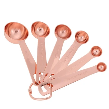 

Rose gold Measuring Spoons Set of 6 -Plated Top-Quality Stainless Steel Mirror Polished Finish Dry and Liquid Ingredients Narrow