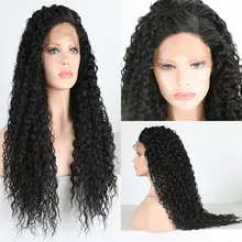 Bombshell Тяжелая плотность глубокий кудрявый синтетический 13*3 дюймов парик фронта шнурка термостойкие волокна естественные волосы