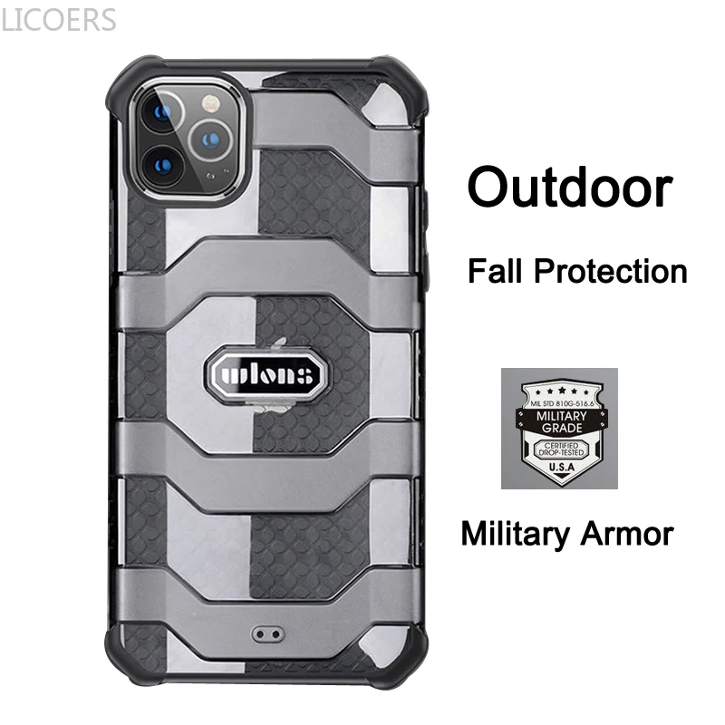 

Военный армированный чехол для iPhone 12 Mini 11 Pro Max XS XR X SE2 8 7 Plus, полупрозрачный Противоскользящий чехол с подушкой безопасности, противоударный ...
