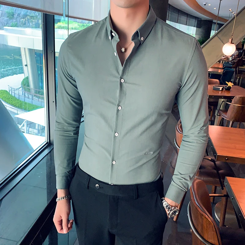 Camisa Masculina/осенне-зимние мужские рубашки, Высококачественная Белая Рубашка с длинными рукавами для мужчин, приталенная Мужская рубашка в полоску, блузки