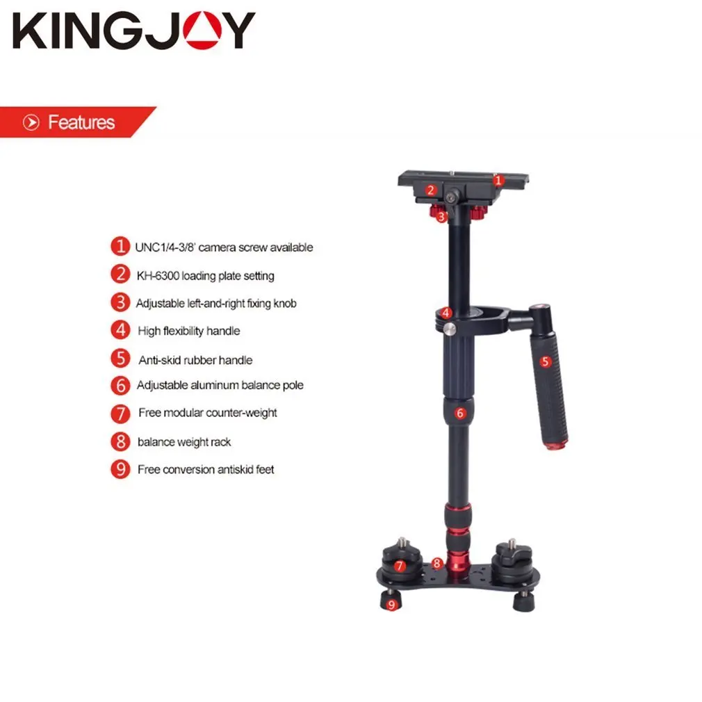 KINGJOY Профессиональный Алюминий сплав штатив ручной монопод стабилизатор Максимальная нагрузка 5 кг для DSLR Камера видеокамера