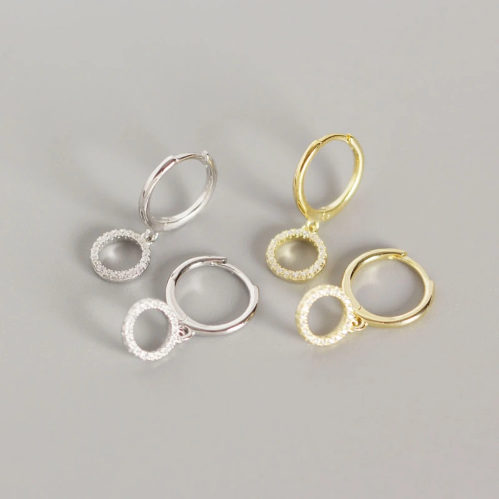 

Solid Sterling Silver 925 Small Open Circle Dangle Earrings Gold Dangle Drop Earrings Zircon for Women Geometric Circle Jewelry
