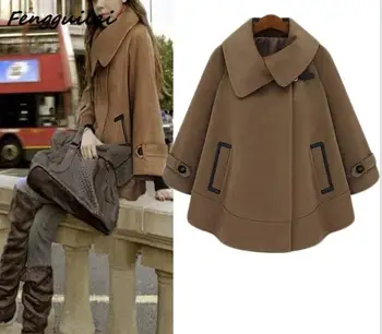 

2020 Women Warm Elegant Solid Jacket Autumn Spring Camel Red Cape Christmas Outerwear Loose Batwing Thin Cloak Coat Outwear